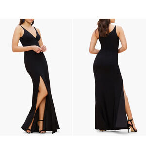 Dress the Population Iris Slit Crepe Gown in Black Size Small NEW